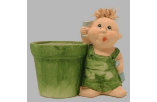 Flowerpot with man of ceramic