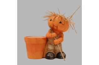 Pot de fleurs avec homme citrouille de céramique