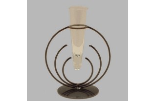 Glass pipe vase in wrought iron holder