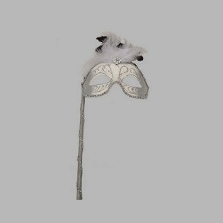 masker Venetie met handvat kleur zilver 17 cm breed