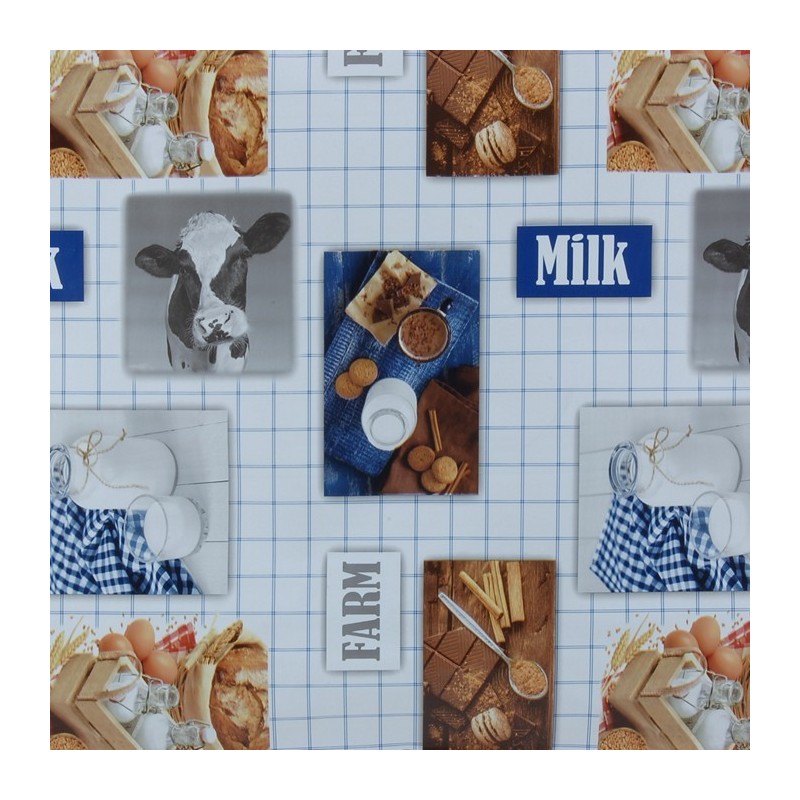 toile cirée design farm and milk largeur 140 cm