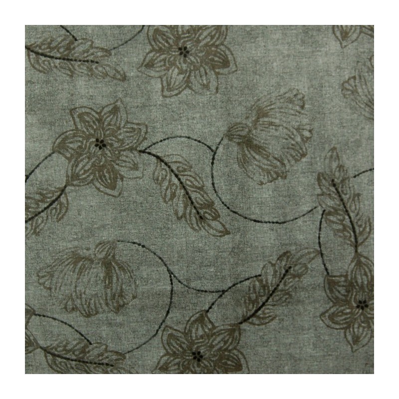 toile cirée design fleurs gris marron largeur 140 cm