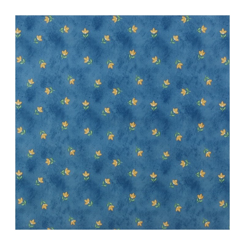 Toile cirée bleue belles fleurs largeur 140 cm