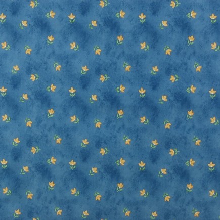 Toile cirée bleue belles fleurs largeur 140 cm