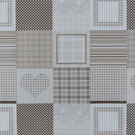 toile cirée conception patchwork brun-gris largeur 140 cm