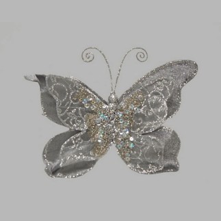 Papillon couleur mère de perle argent 20 x 16 cm