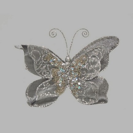 Papillon couleur mère de perle argent 20 x 16 cm