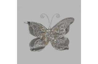 Papillon couleur mère de perle argent 20 x 16 cm