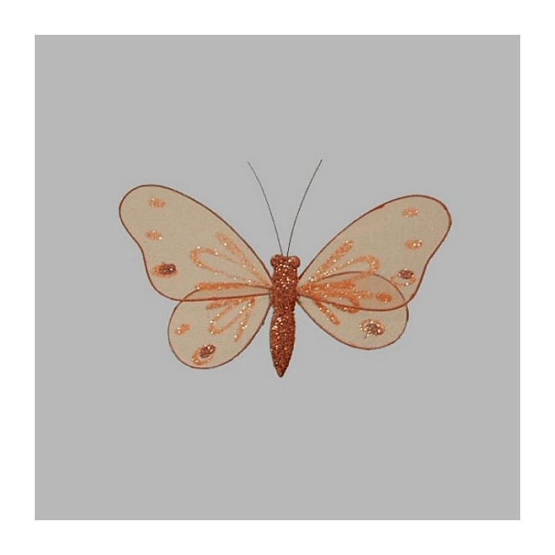 vlinder kleur oranje bruin met glitter 14 x 8 cm 4 stuks