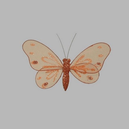 vlinder kleur oranje bruin met glitter 14 x 8 cm 4 stuks