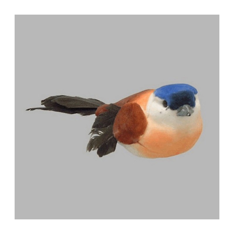 little bird for decoration brown-blue and orange 13 x 4 cm