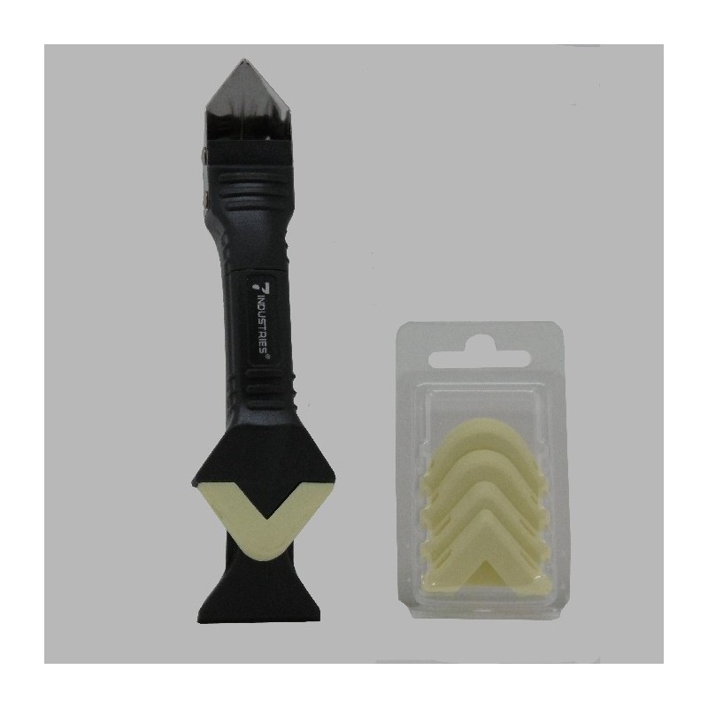 Outil de finition et de retrait de mastic silicone 2 en 1