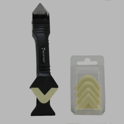 Outil de finition et de retrait de mastic silicone 2 en 1