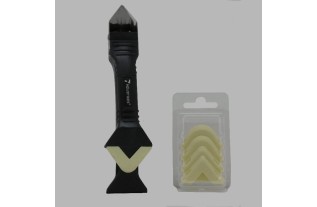 Outil de finition et de retrait de mastic silicone 2 en 1