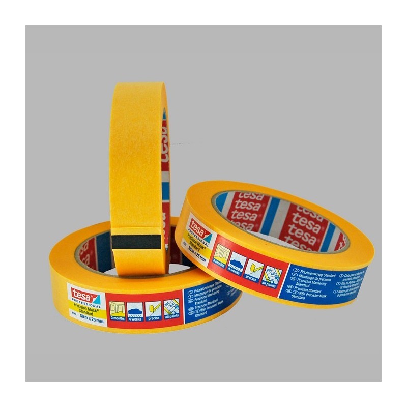 Tesa precisiecrêpe afplaktape / maskeertape 50 meter lang 25 mm breed