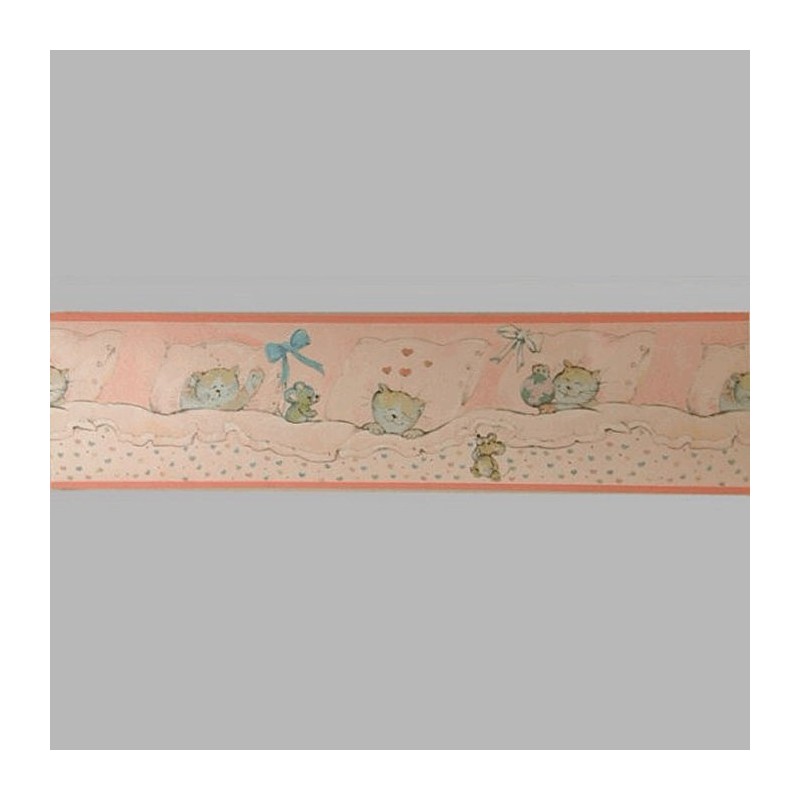 Bordure de papier peint chat et souris rose 18 cm x 5 mètre