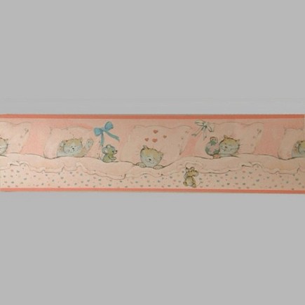 Bordure de papier peint chat et souris rose 18 cm x 5 mètre