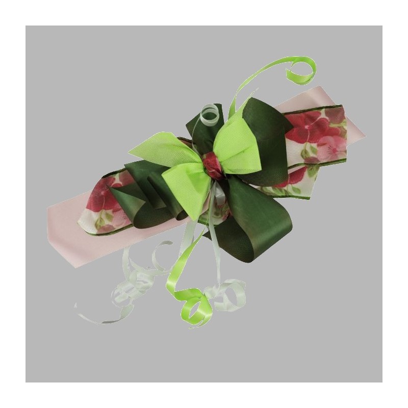 Noeud rose floral foncé, vert clair L 32 x L 25 cm