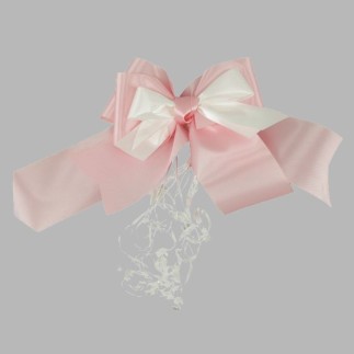 Bowknot rose blanc avec ruban à friser L 23 x L 16 cm