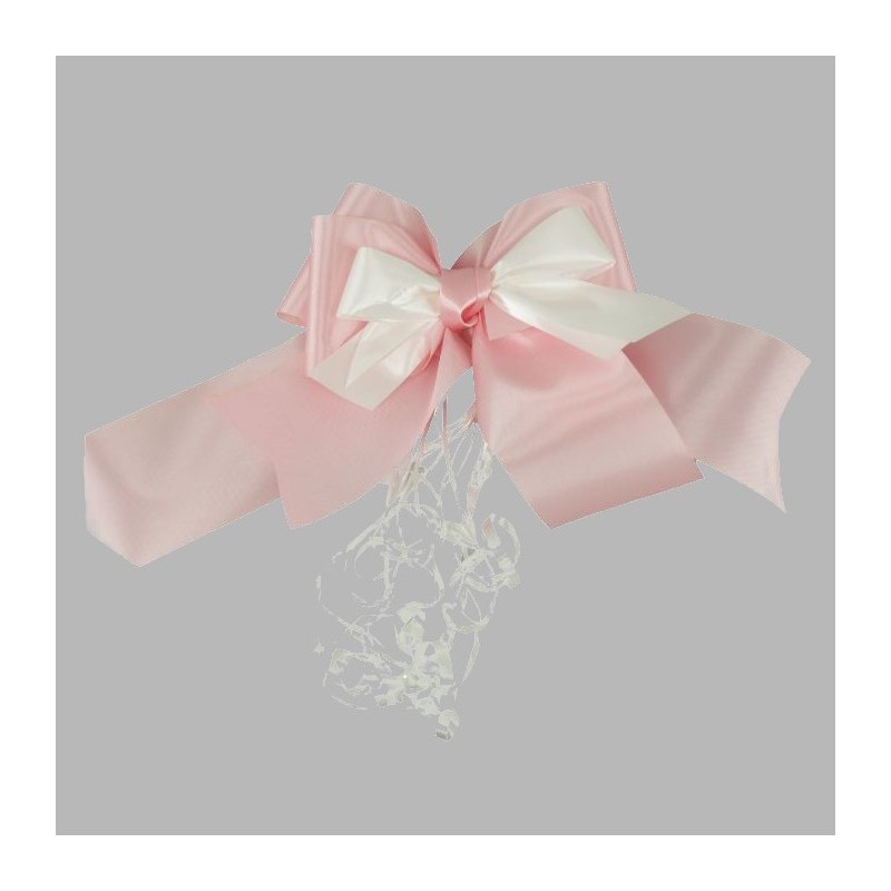 Bowknot rose blanc avec ruban à friser L 23 x L 16 cm