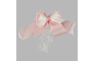 Strik roos wit met krullint L 23 x Br 16 cm