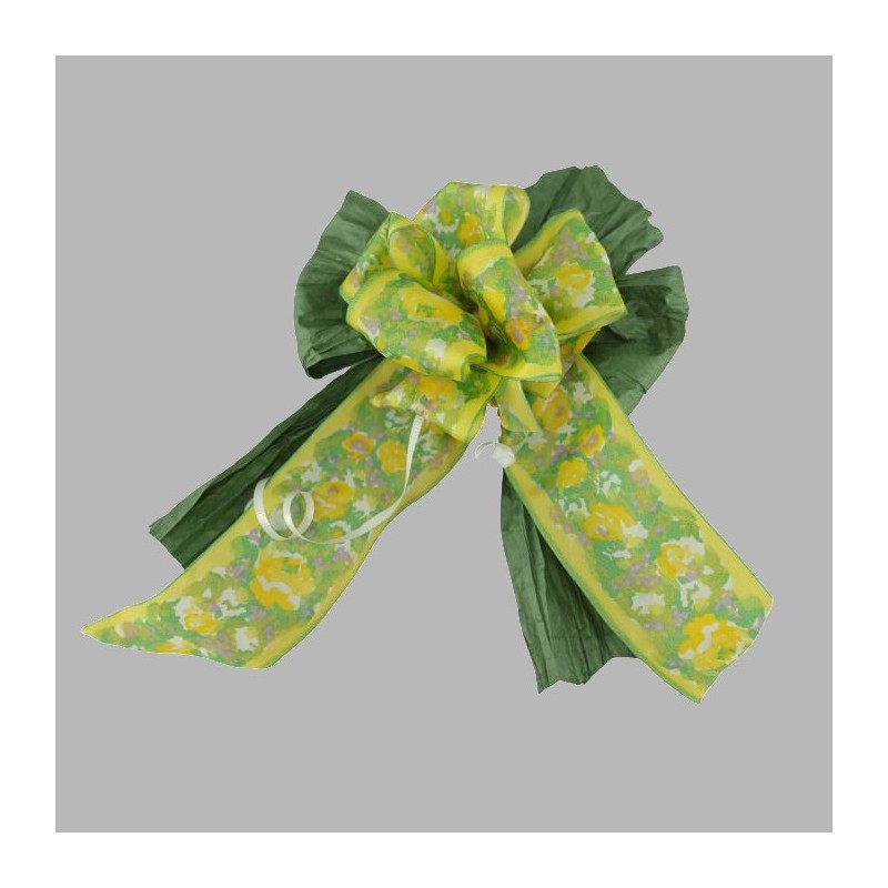 Noeud ruban fleuri jaune et papier vert L 24 x l 17 cm