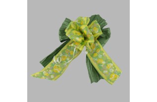 Noeud ruban fleuri jaune et papier vert L 24 x l 17 cm