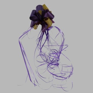 Noeud violet et doré avec ruban à friser L 12 x L 40 cm