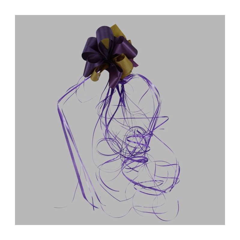 Noeud violet et doré avec ruban à friser L 12 x L 40 cm
