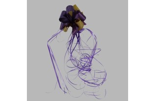 Noeud violet et doré avec ruban à friser L 12 x L 40 cm