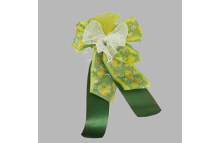 Bow tie yellow green white with yellow feathers W 17 x L 27 cm