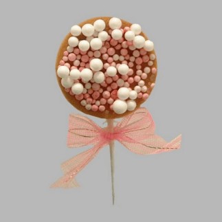 beschuit met muisjes en strik wit rose 4 x 10 cm