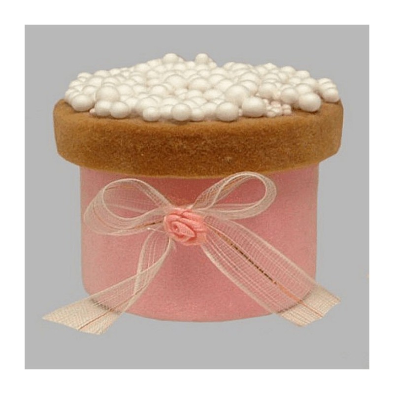 beschuit doosje met muisje strik wit rose 7 x 6 cm