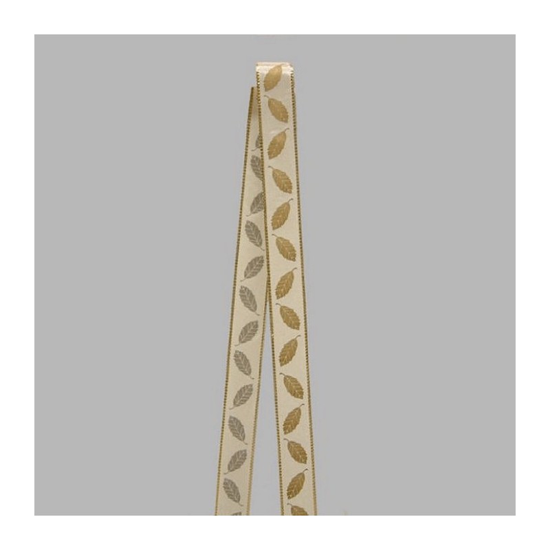 Decoration ruban de tissu or blanc conception de feuilles largeur 25 mm