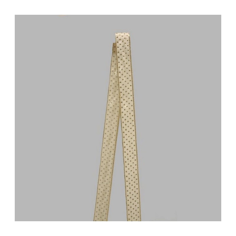 Decoration ribbon of fabric white gold Polka dot pattern width 25 mm