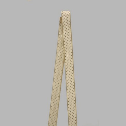 Decoration ribbon of fabric white gold Polka dot pattern width 25 mm