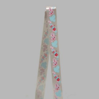 Decoration ribbon of fabric silver rose blue lovebirds width 35 mm