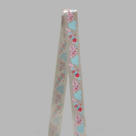 Decoration ruban de tissu argent bleu rose tourtereaux largeur 35 mm