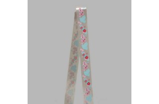 Decoration ribbon of fabric silver rose blue lovebirds width 35 mm