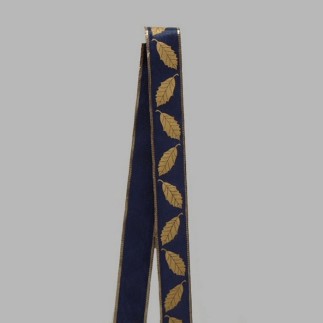 Decoration ribbon of fabric blue gold leaves design width 35 mm