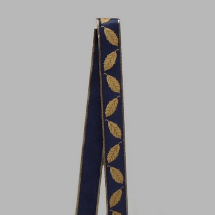 Decoration ruban de tissu or bleu conception de feuilles largeur 35 mm
