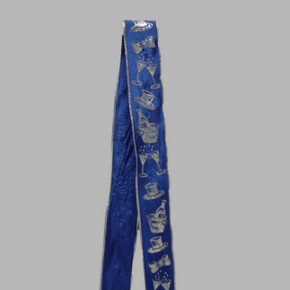 Decorationribbon of fabric blue silver festive design width 35 mm