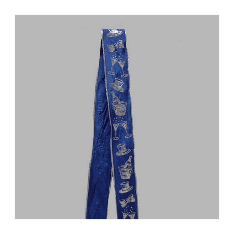 Decorationribbon of fabric blue silver festive design width 35 mm