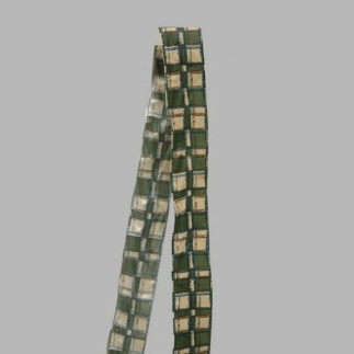 Decoration ribbon of fabric beige green checkered design width 40 mm