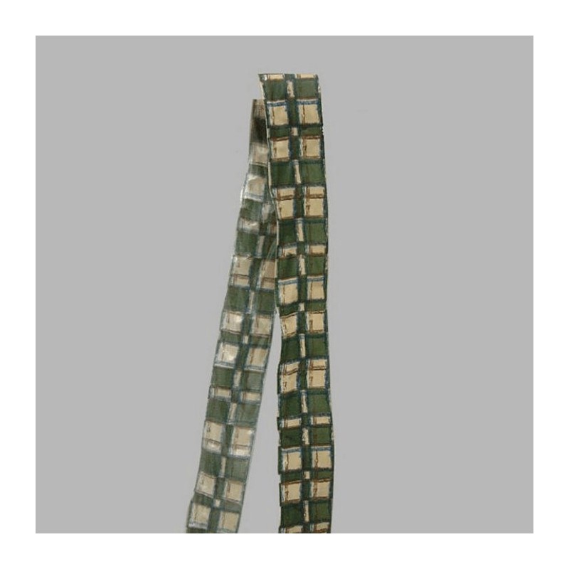 Decoration ribbon of fabric beige green checkered design width 40 mm Decoration ribbon of fabric beige green checkered design width 40 mm