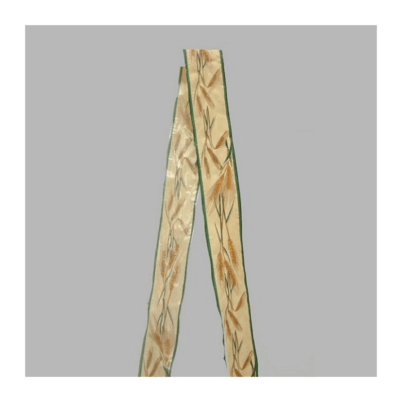 Decoration ruban de tissu vert et crème motif de grain 40 mm