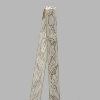 Decoration ruban de tissu argent blanc Motif des anges largeur 35 mm