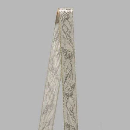 Decoration ruban de tissu argent blanc Motif des anges largeur 35 mm