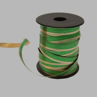 Decoration ribbon of paper green-gold 10 mm par coil of 15 meter
