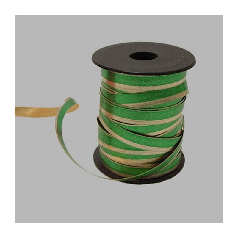 Decoratie lint van papier groen goud 10 mm per spoel van 15 meter Decoratie lint van papier groen goud 10 mm per spoel van 15 meter